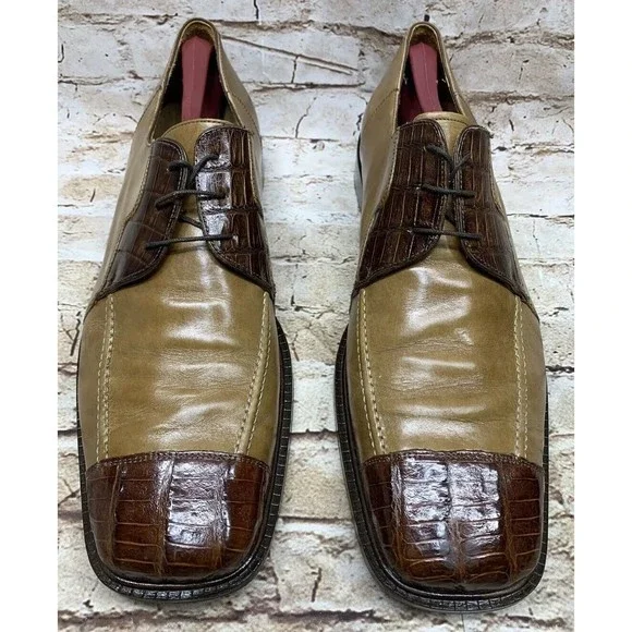 Belvedere Florence Men’s Genuine Crocodile Sand Brown Dress Shoes Size 12M